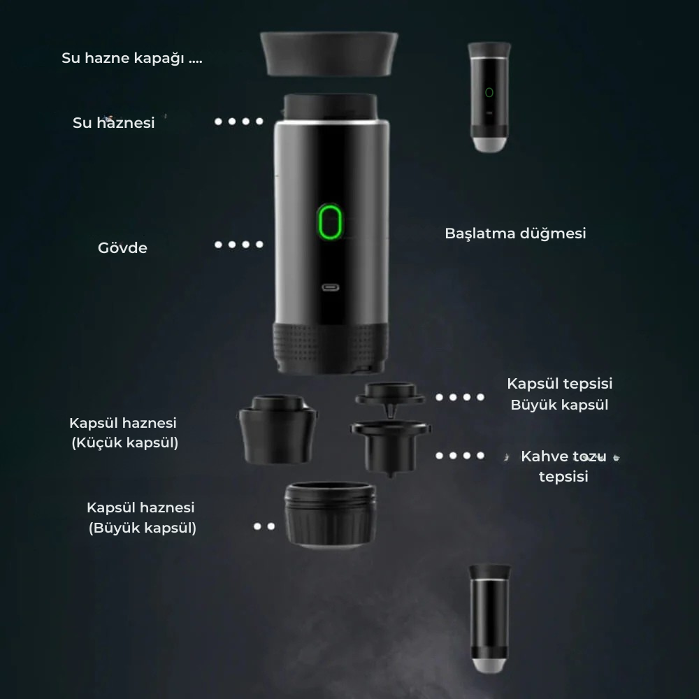 Üçü Bir Arada Taşınabilir Kahve Makinesi+ Termos